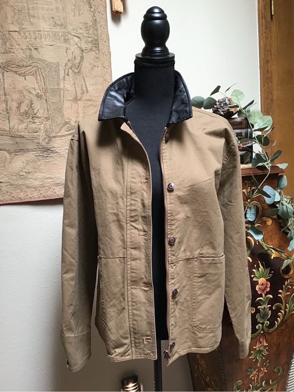 Thread & Supply Brown Canvas Field Jacket with Black Collar